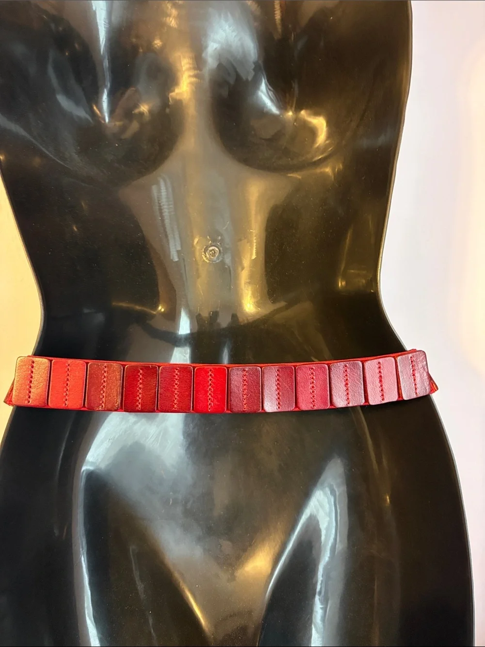 Unbranded Leather Dark Red Elastic Panel Hook In Loop Buckle Statement Belt